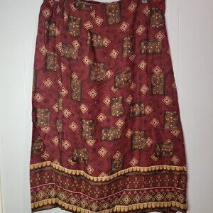 Sag Harbor Maroon Brown Patterned Wrap Midi Skirt